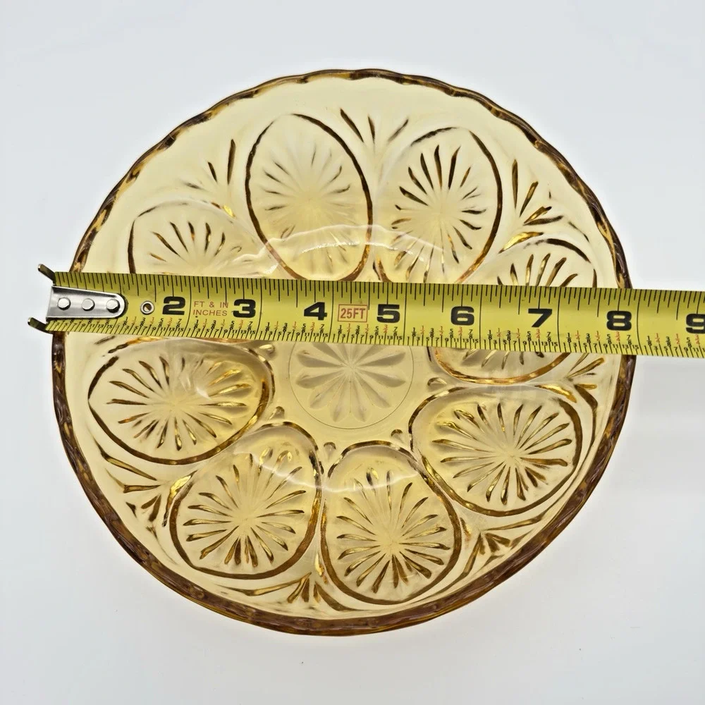 Vintage Yellow Glass Serving Bowl Anchor Hocking Medallion Honey Gold 8